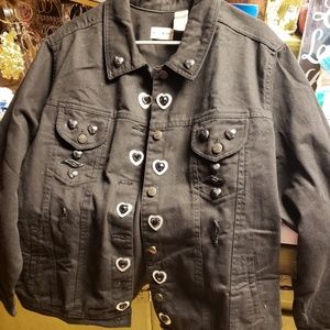Elegant black on black decorative denim jacket